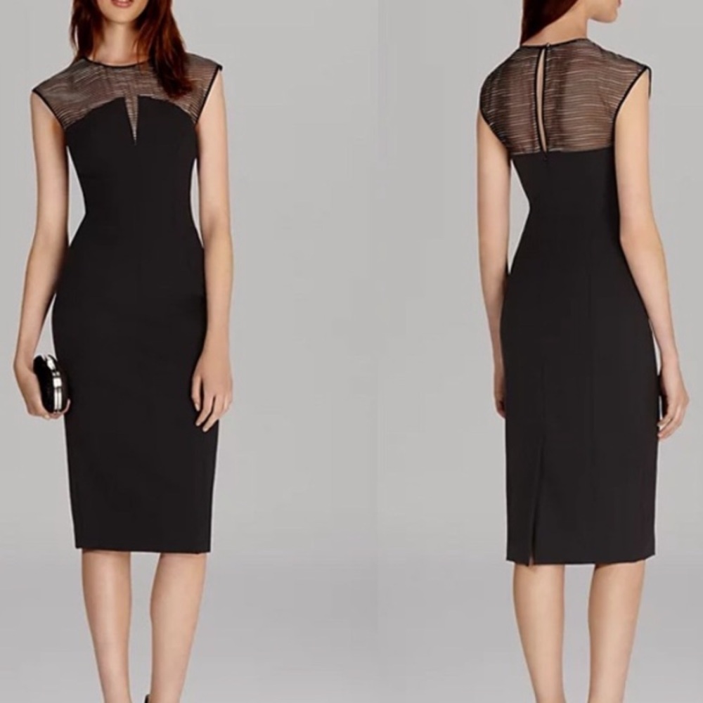 Karen Millen Sharply Tailored Black Sleeveless Bodycon Knee Length Dress S (6)